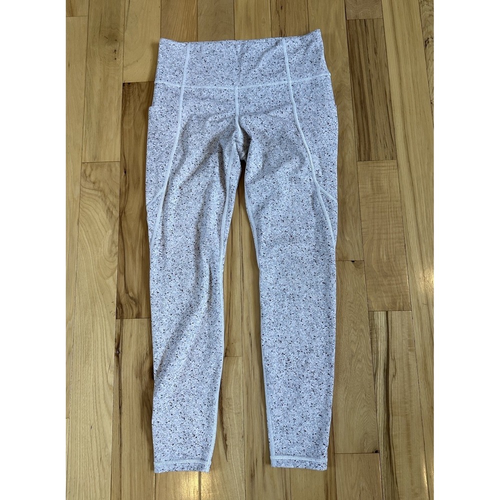Athleta Leggings Medium Salutation Stash Pocket Tight AOP Pink White Print